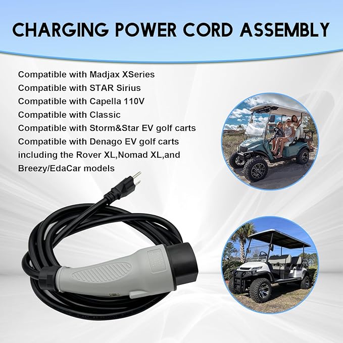 2CR910 Charging Power Cord Assembly 8.2FT Replacement for MadJax XSeries Storm Star EV Golf Carts, UL Listed