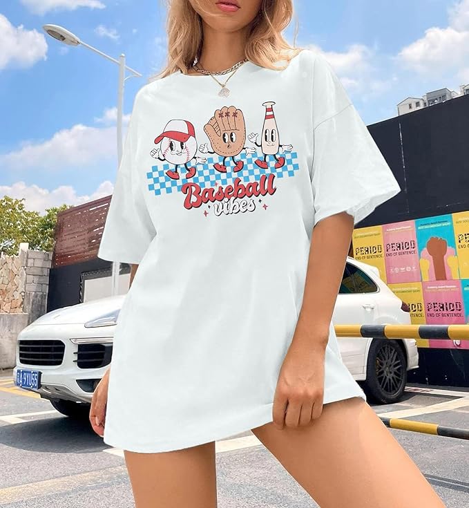 MOUSYA Baseball Shirts Women Oversized Baseball Mom Tshirt Baseball Heart Graphic Tee