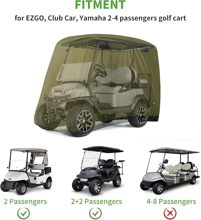 10L0L Universal 2-4 Passenger Golf Cart Cover for Yamaha, EZGO, Club Car, Waterproof Sunproof and Durable
