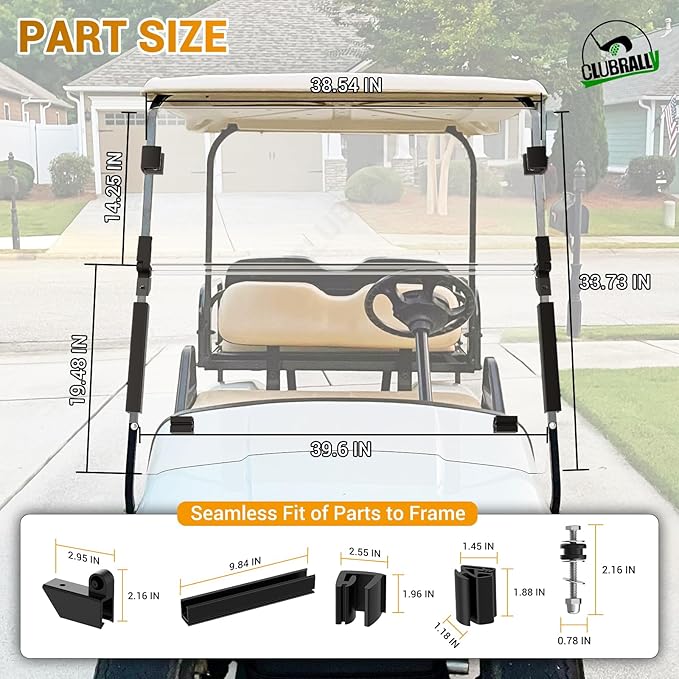 Golf Cart Windshield, Fold Down and Anti-UV Windshield Kit for 1995-2013 EZGO TXT/DCS/PDS Golf Cart, 40.6" W X 33" H, Tinted/Clear