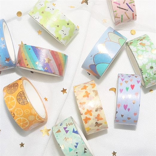 Candy Color Washi Tape Set 12 Rolls Bronzing Decorative Holiday Arts and Craft - Image 5