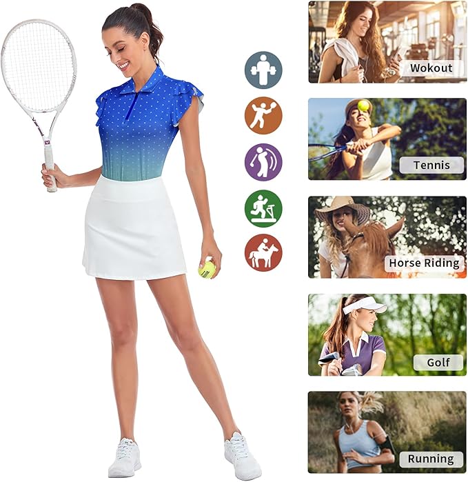 Soneven Womens Petal Sleeve Golf Shirts Moisture Wicking Lady Golf Apparel Print Tennis Sport T Shirt