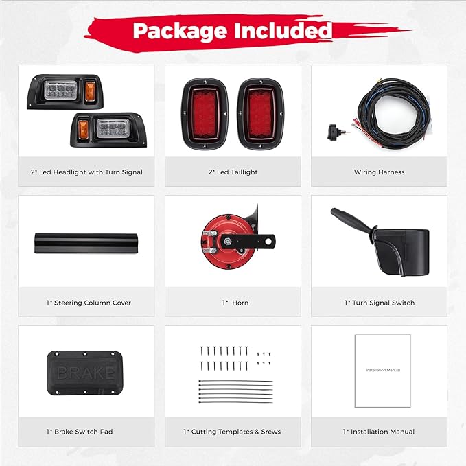 KEMIMOTO Deluxe Precedent Light Kit Compatible with Club Car Precedent 2004-Up, Upgrade 12V Street Legal LED Headlights, Taillights with Turn Signals Hazard Light Switch, Horn, Brake