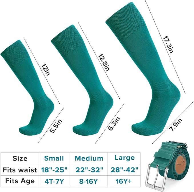 Baseball Socks and Belt Combo for Youth Adult - Softball Sock and Belt for Boys and Girls (2 Pairs of Socks & 1 Belt)