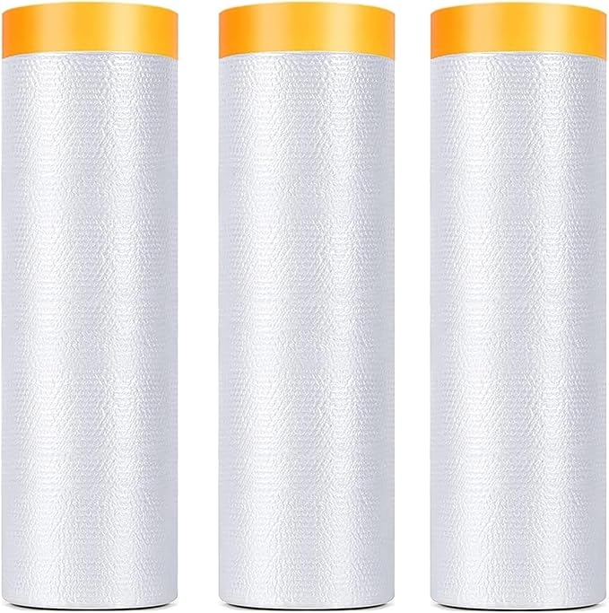 3 Pack Tape and Drape, 5x65.6 Ft Pre-Taped Masking Film by KUANVE