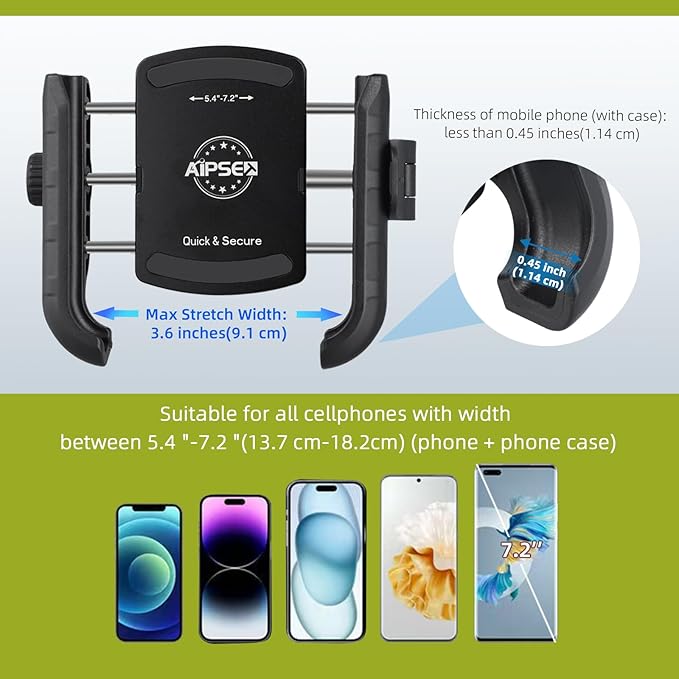 Golf Push Cart Phone Holder, Scooter Phone Mount, Stroller Phone Holder, Bike Phone Mount for All Phone Compatible with CaddyTek, Bag Boy, Clicgear, Sun Mountain, Baby Trend, Gaggle & More