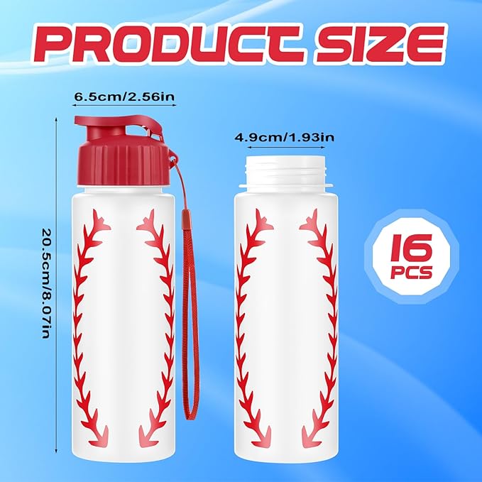 Olgaa 16 Pcs Baseball Water Bottle Bulk 20 oz Baseball Reusable Water Drink Bottles Sports Accessories for Party Favor Players Lovers Team Gifts