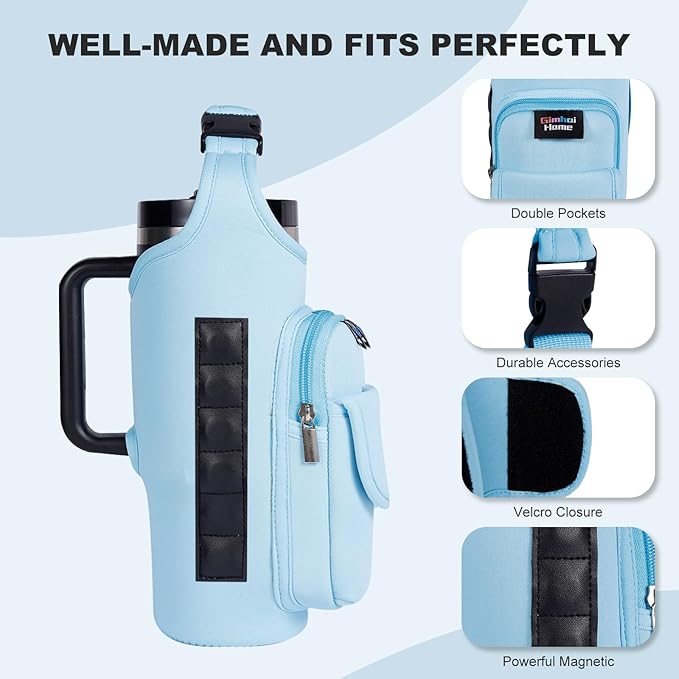 Magnetic Gym Bags for Men & Women – Magnetic Bag Water Bottle Sling Bag for Stanley Cups | Water Bottle Holder with Card Pockets, AirPod Case for Fitness, Hiking, Workouts (Blue)