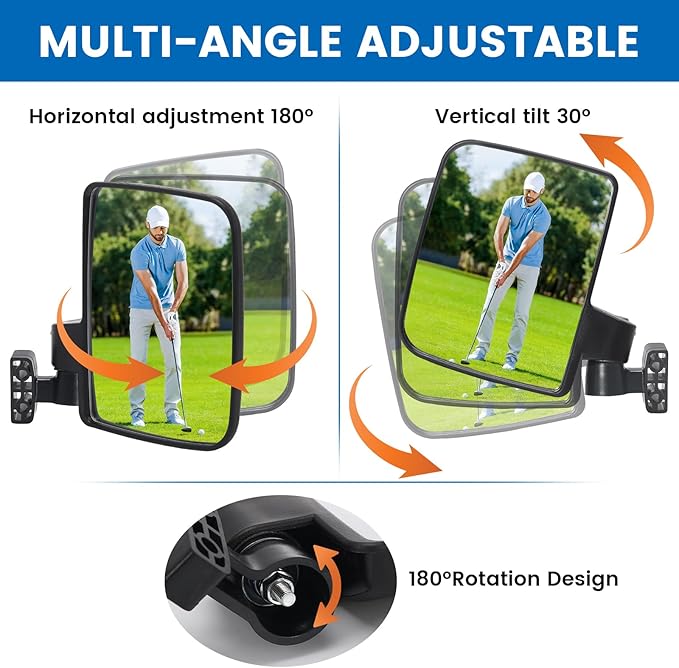 Golf Cart Folding Mirrors, No Drilling Side Rear View Mirrors for Yamaha, Club Car, EZGO, Multi-angle Adjustment (B- Clips-Golf)