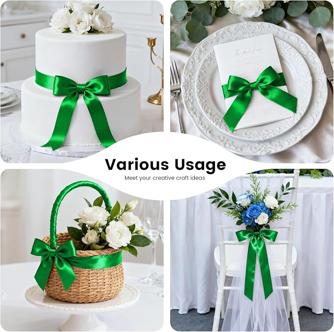 1-1/2 Inch 25 Yards Satin Ribbon Green, Solid Color Fabric Ribbon - Image 6