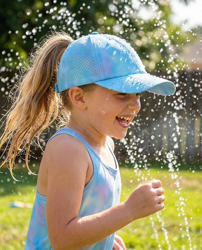 Little Girls Reflective Baseball Cap Criss Cross Ponytail Hat Kids Quick Dry Mesh Summer Sports Hat for Toddler Ages 3-8