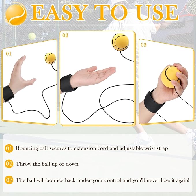 SAYAYA 4/8/16/32 Wrist Return Ball on a String 2.36 Inches Rebound Sport Balls with Elastic Strap Baseball Soccer Tennis Practice Party Favors, Wrist Exercise and Fun Play for Kids & Adults