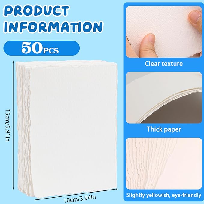 Lunarm Watercolor Paper 50 Sheets, Deckled Edge Paper 300 GSM 4 x 6 inch - Image 2