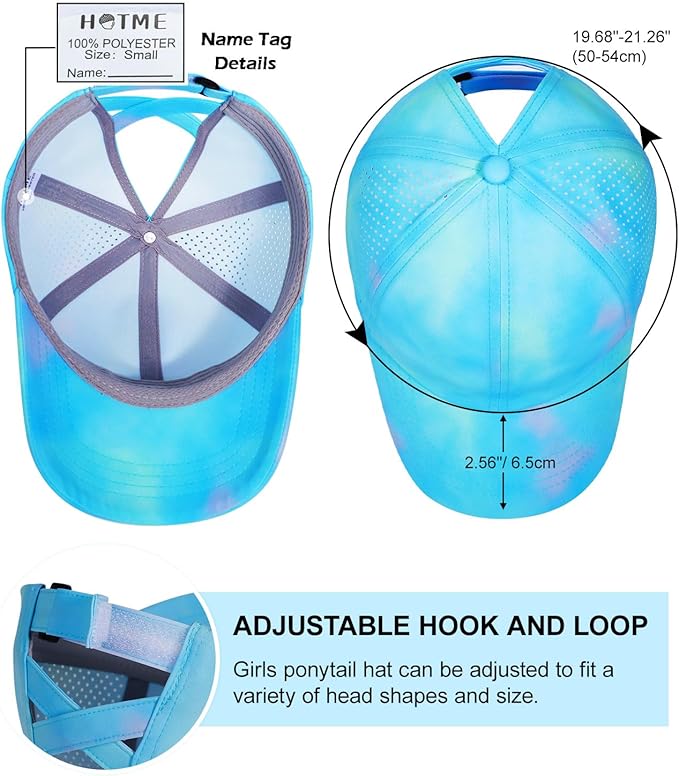 Little Girls Reflective Baseball Cap Criss Cross Ponytail Hat Kids Quick Dry Mesh Summer Sports Hat for Toddler Ages 3-8
