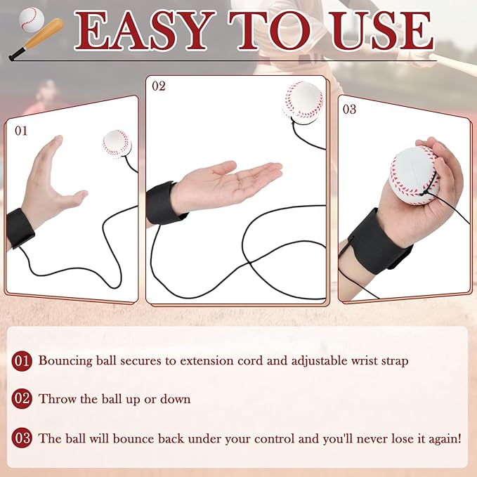 SAYAYA 4/8/16/32 Wrist Return Ball on a String 2.36 Inches Rebound Sport Balls with Elastic Strap Baseball Soccer Tennis Practice Party Favors, Wrist Exercise and Fun Play for Kids & Adults