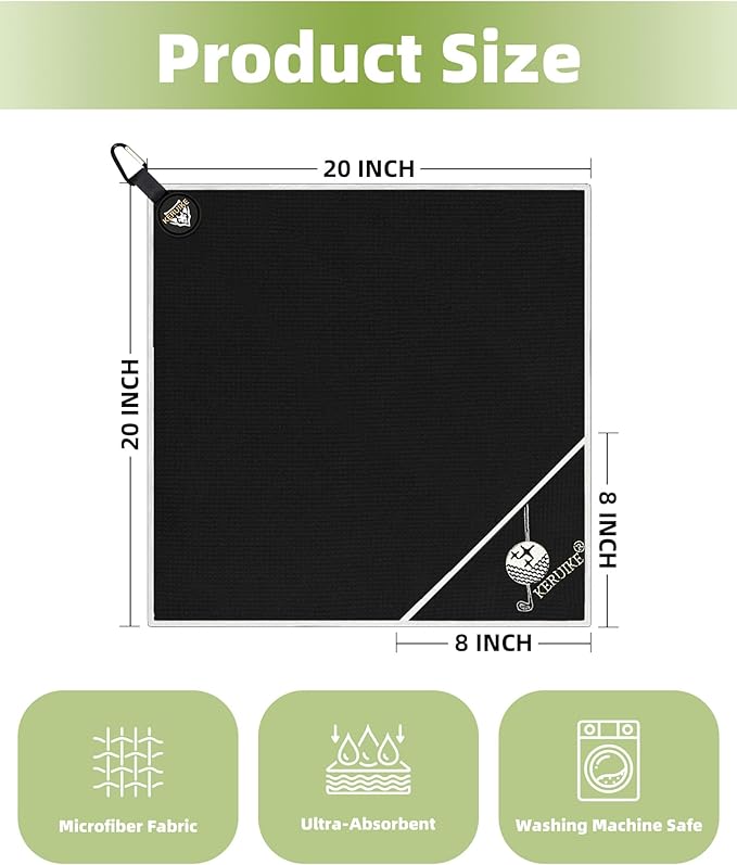 Magnetic Golf Towel 2 Pack 20" x 20" with Clip & Cleaning Pocket - Microfiber Waffle Ultra Absorbent, Golf Club & Ball Cleaner, Magnet for Clubs Essential Golf Accessories Golf Gifts for Men Women