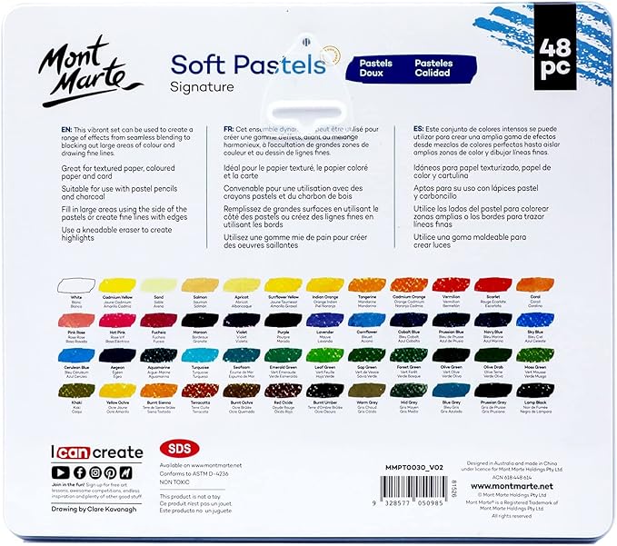 Mont Marte Soft Pastels in Tin Box Signature 48pc, 48 Assorted Colors, Vibrant - Image 11