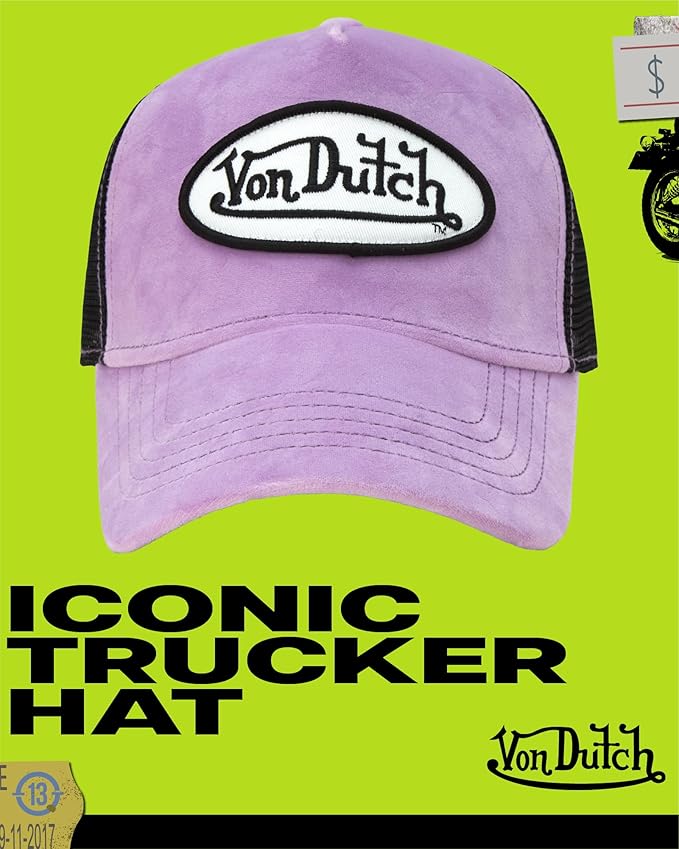 Von Dutch Unisex Trucker Hat - Velvet Curved Bill Mesh Back Retro Classic Adjustable Snapback Baseball Cap for Men and Women