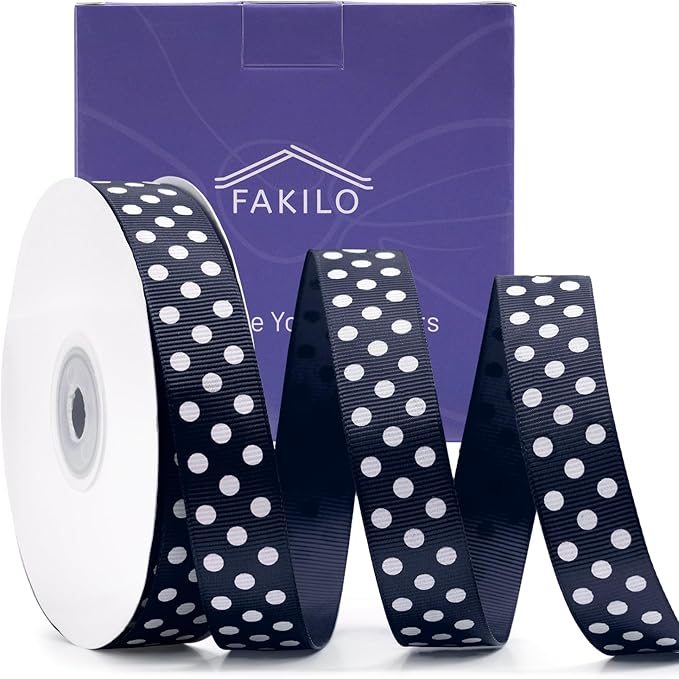 Polka Dot Grosgrain Ribbon 3/4 Inch, 25 Yards Spool Navy Blue and White Dot - Image 7