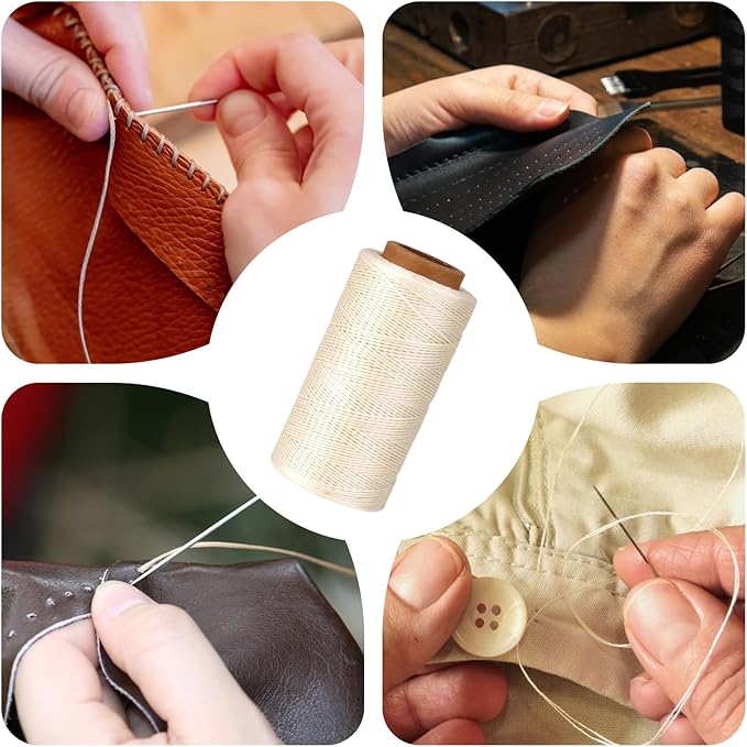 Waxed Linen Thread, 285 Yards 0.8MM 150D Polyester Leather Sewing Waxed Thread - Image 7