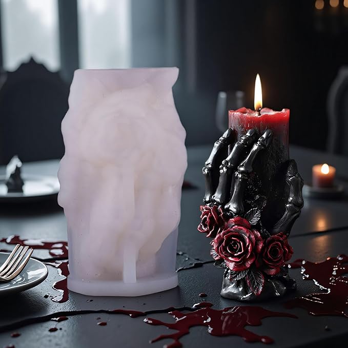 2 Pcs Halloween Skull Candle Molds 3D Skull Resin Molds, Ghost Hand Silicone - Image 5