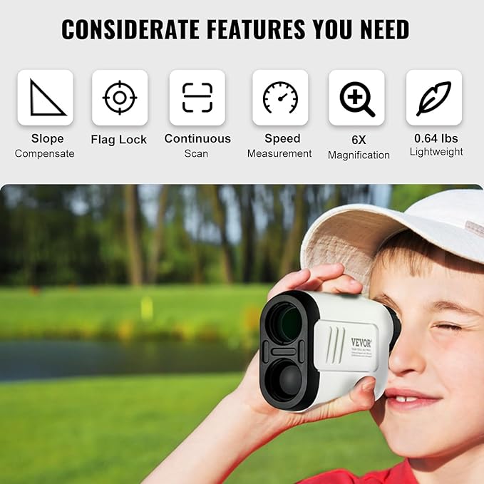 VEVOR Golf Rangefinder, Laser Golfing Hunting Range Finder, 6X Magnification Distance Measuring, Golfing Accessory with High-Precision Flag Lock, Slope Switch, Continuous Scan, and Batteries