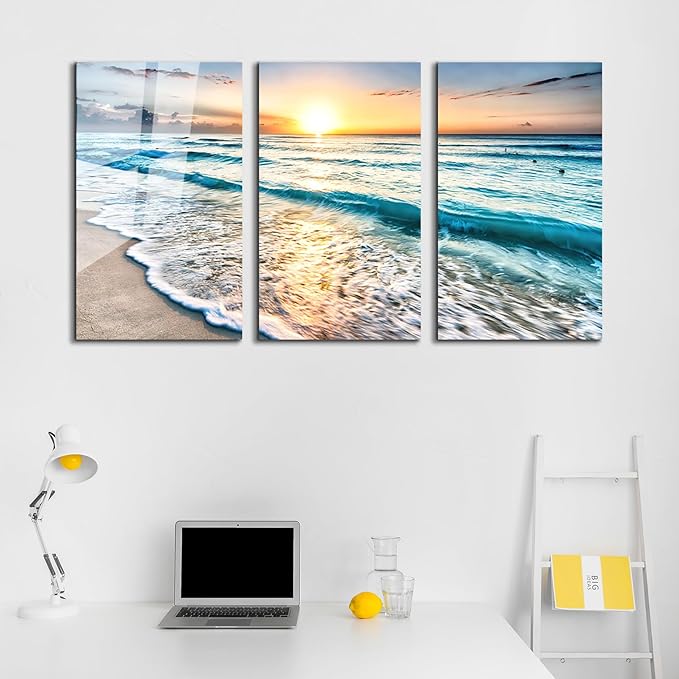 SpiritualHands Sea beach ocean white sand Tempered Glass Wall Art Painting - Image 3