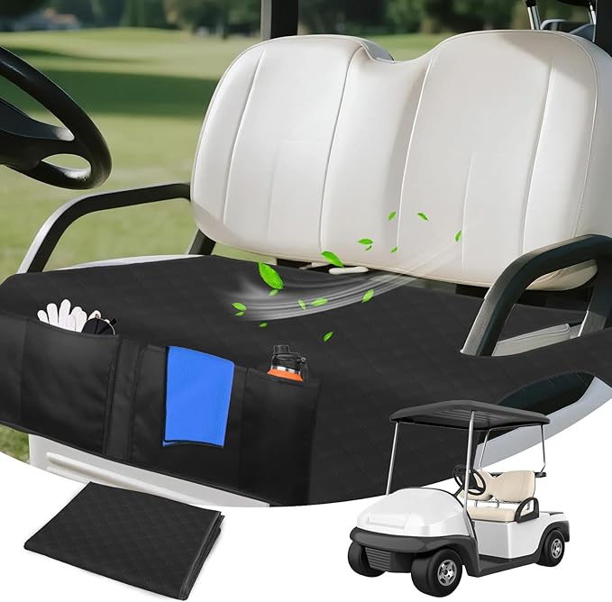 Golf Cart Seat Covers,Breathable Golf Cart Seat Towel Blanket for EZGO,Yamaha,Club Car Soft Seat Cover with 4 Front Pockets & Nonskid Bottom for Golf Decorations Accessories