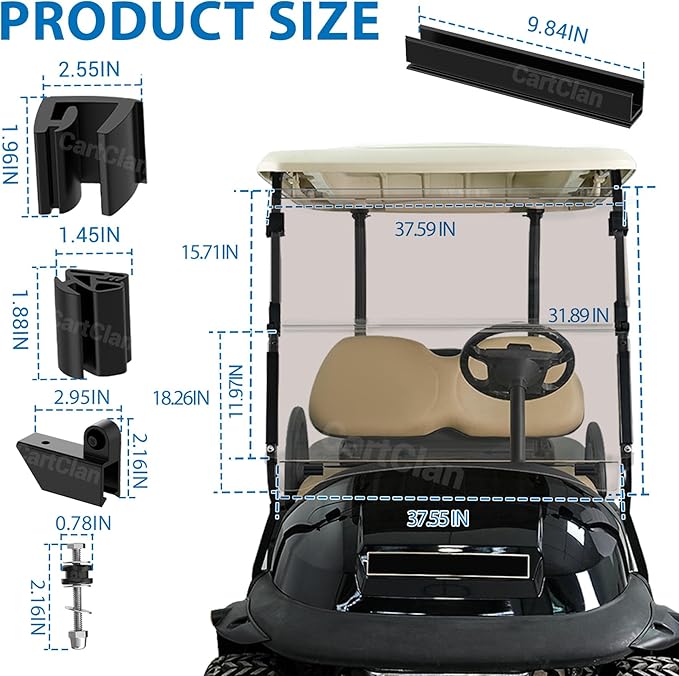 Golf Cart Windshield, Club Car Windshield with Windshield Clips Suitable for 2004-Up Club Car Precedent/Onward/Tempo Golf Carts, PC UV Resistant, Club Car Foldable Windshield Replacement