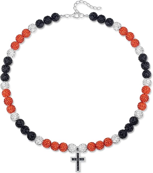 QINJIEJIE Baseball Necklace for Men Glitter Bling Rhinestone Beaded Collection Necklace for Women 16/18in Inspired Sports Jewelry Baseball Chain Cool Gifts for Baseball Players Team Lovers