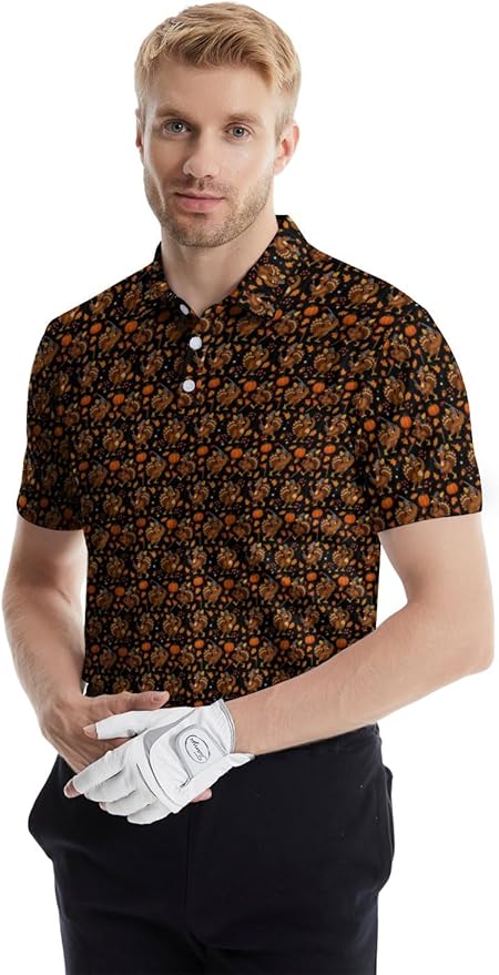 HUURAY Funny Golf Polos for Men Funny Print Short Sleeve Shirts Quick Dry Polo Shirts Hawaiian Shirt Performance Golf Outfits