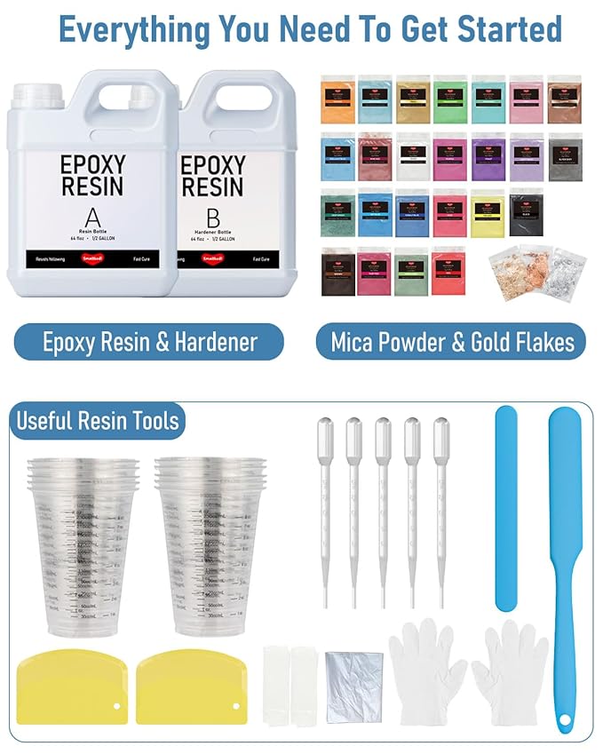 1 Gallon Epoxy Resin Kit with 24 Colors Mica Powder, Cups & Stick, Crystal - Image 7