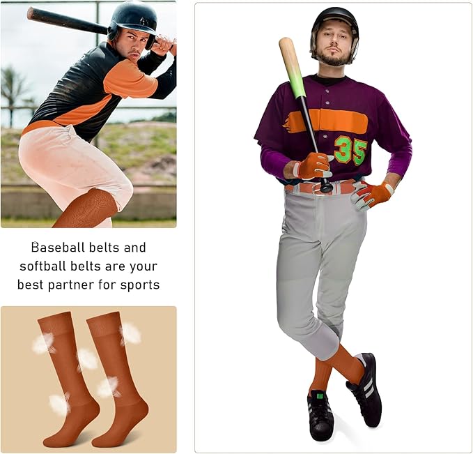 Zhanmai Baseball Belt and Socks Combo, Adjustable Elastic Belt and Softball Socks, Multiple Sizes for Youth Boys Girls, Adult