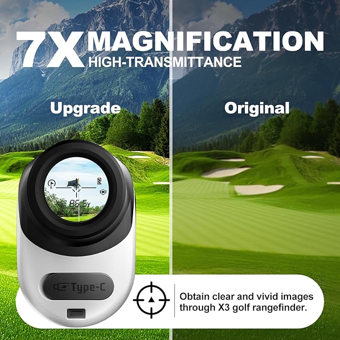 Golf Rangefinder with Slope Magnetic, 7X Magnification, 5 Modes, Flag Pole Locking, Vibration, Range Finder Golf Tournament Legal, Rechargeable Golf Accessories Gift for Men