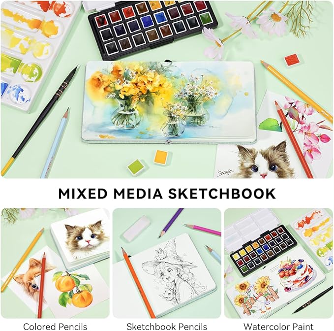 Lightwish Square Watercolor Journal, 100% Cotton, 300gsm/140lb, 24 Sheets Hot - Image 3