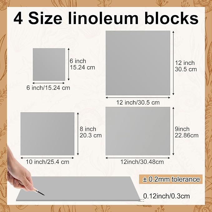 Yeaqee 8 Pcs Mixed Sizes Linoleum Block Rubber Carving Block Soft Linocut - Image 2