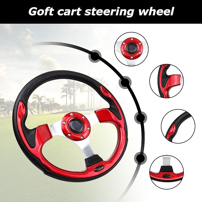 Golf Cart Steering Wheel, Skid Steering Wheel, Universal Golf Cart for Club Car EZGO RXV and TXT, Yamaha, Precedent Tempo, DS