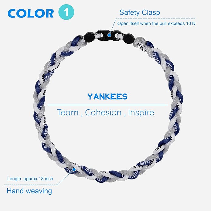 3 pcs Baseball Rope Necklaces, League Team Colors Braided Necklace, Baseball Team Gifts
