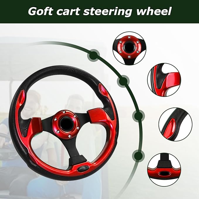 Golf Cart Steering Wheel, Skid Steering Wheel, Universal Golf Cart for Club Car EZGO RXV and TXT, Yamaha, Precedent Tempo, DS