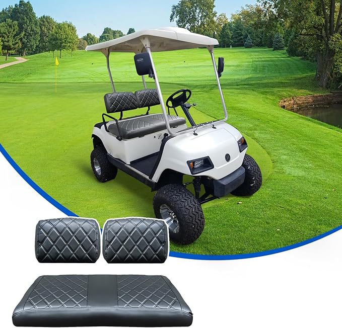 NOKINS Golf Cart Seat Covers Fit for Yamaha G2 G8 G9 G11 G14 G16 G19 G20 G21 G22 OEM Standard Front Seat Cushion, Yamaha Replacement Front Seat Covers, Golf Cart Accessories (Black&Black Stitch)