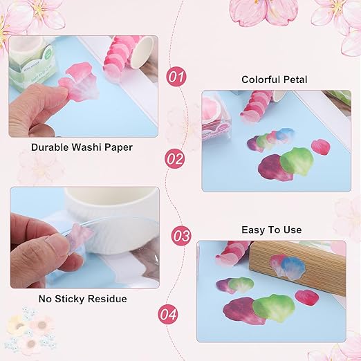 uxcell 2 Rolls Petal Washi Tape, 80 Pieces Floral Decorative Tape Colored - Image 3