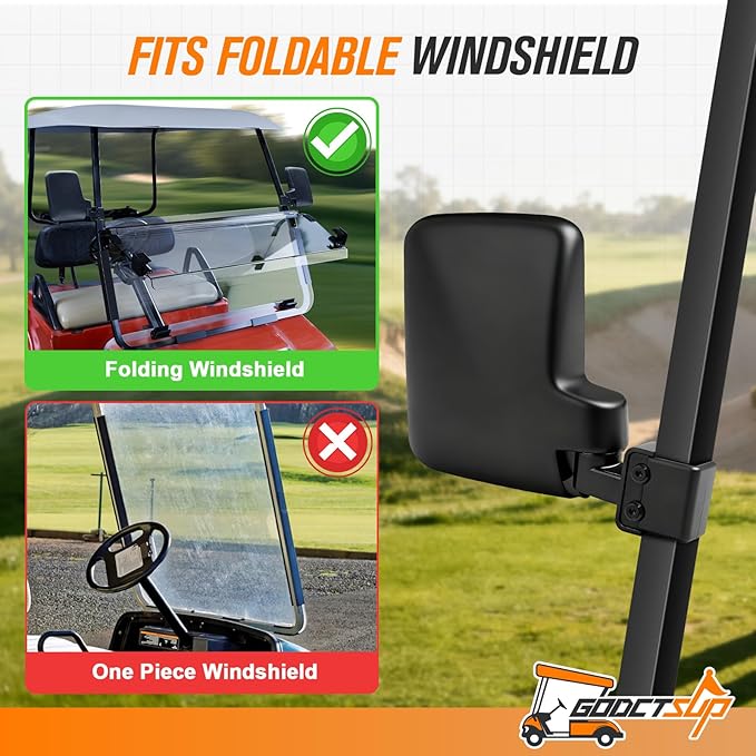 Golf Cart Mirrors, Universal Panoramic Golf Cart Rear View Mirror & No Drilling Golf Carts Side Mirrors Kit for Club Car EZGO YAMAHA and Others Carts, Durable Anti-Shudder, Safety Upgrade