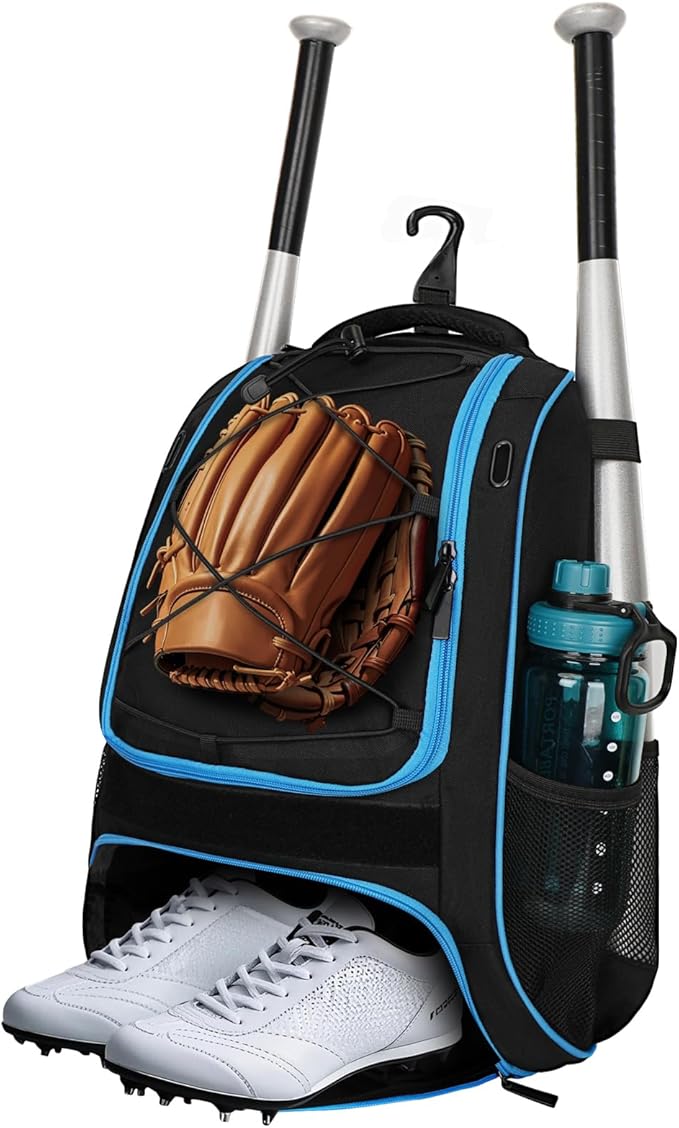 LARIPOP Youth Baseball Bag, Bat Backpack with Fence Hook & Separate Shoe Compartment, Waterproof Equipment Bag for Baseball, T-Ball & Softball