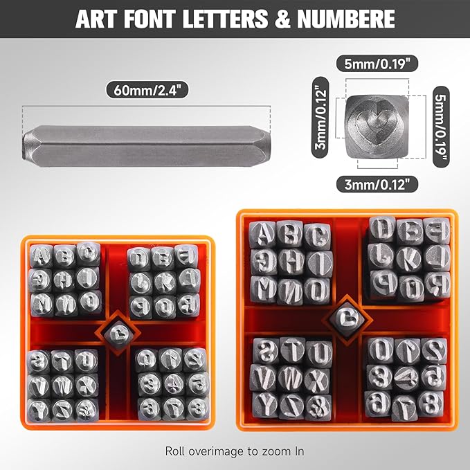 YKLP 37 Pcs Number and Letter Stamp Set, 1/8” Metal Letter Stamps DIY Arts & - Image 3