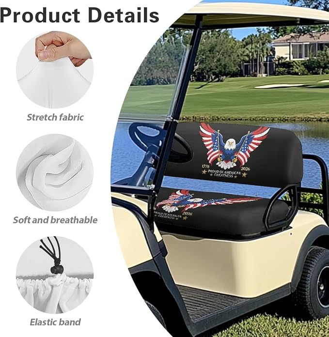 Yewatlles Golf Cross Golf Cart Seat Covers, Personalized Golf Cart Seat Cover Keeps Seat Cool and Clean, Fits in Club Car and Other 2-Seat 250th American Anniversary