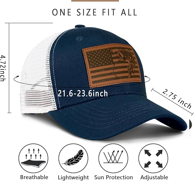 Fishing Hat Fishing Gifts for Men Bass Fish Flag Gear Accessories Stuff Trucker Hat Snapback Baseball Cap