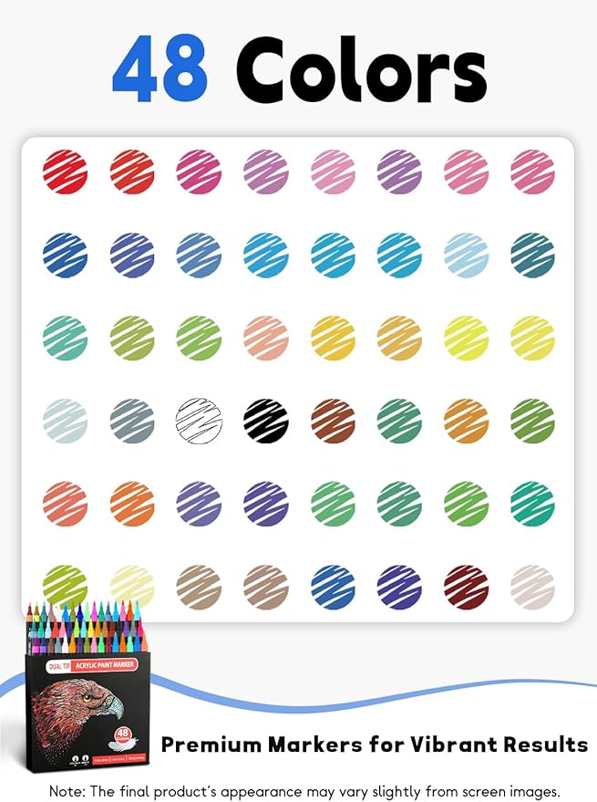 48 Colors Acrylic Paint Markers, Dual Tip Acrylic Paint Pens - Image 4
