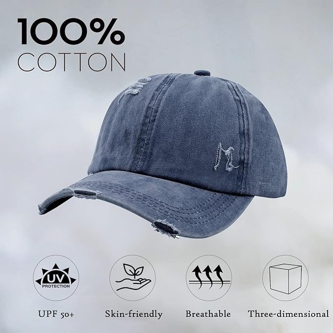 Criss Cross Ponytail Hat Women Washed Distressed Baseball Caps Adjustable High Messy Bun Ponycap