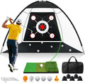 Golf Net 10x7FT All-in-One with Tri-Turf Practice Mat, Ball, Target & Carry Bag, Backyard & Indoor Outdoor Golf Hitting Net for Driving, Chipping, Swing Training, Golf Gift for Men, Dad, Him, Golfer