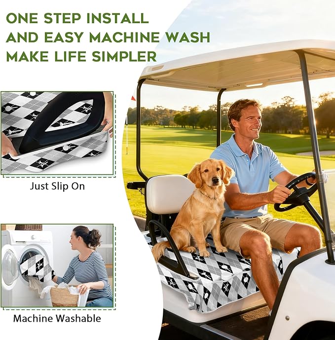 Golf Cart Seat Covers Club Car Golf Cart Accessories 4 Pockets Golf Carts Seat Towel Blanket for Men Women Golf Cart Decor
